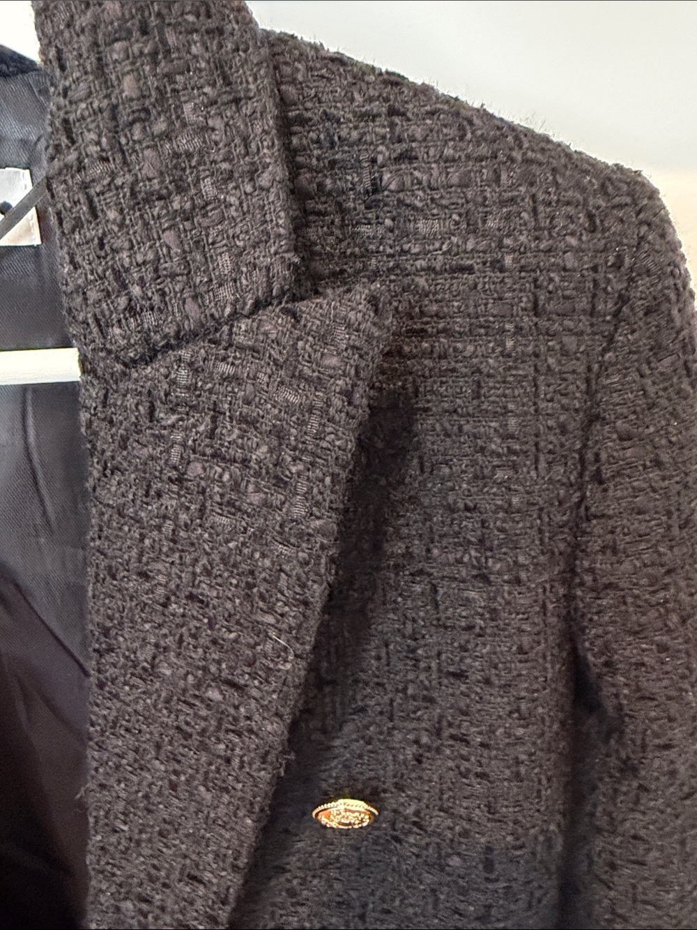Zara Black Textured Double-Breasted Blazer with Gold Buttons - Picture 4 of 7
